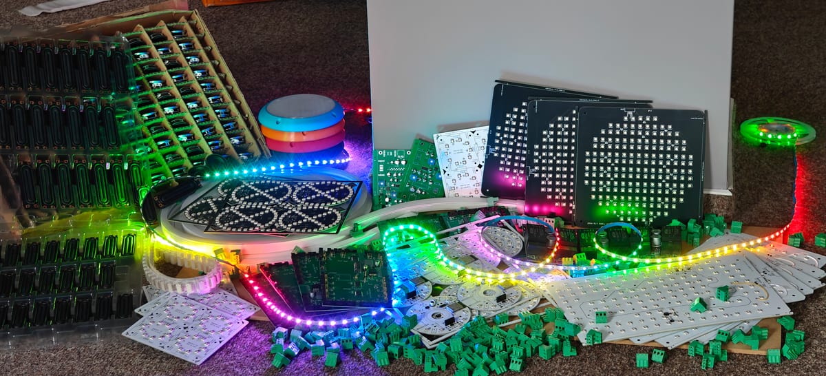 LED boards and light components before assembly