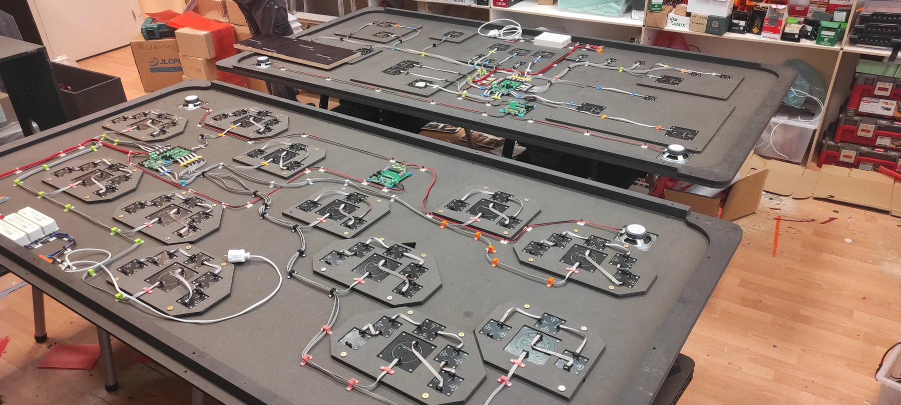 Large interactive table being assembled in the workshop